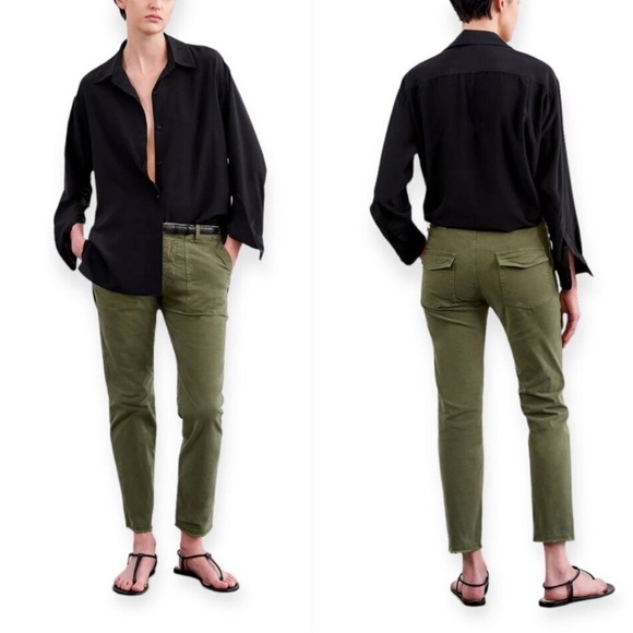 Nili Lotan Jenna Pant Low-Rise Twill Military Raw Hem Green Size 4 Patch Pockets - Picture 1 of 16